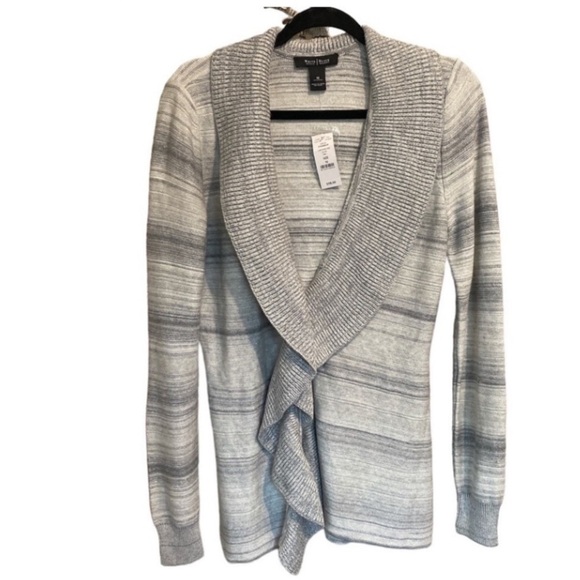 WHBM cardigan metallic gray fabric knit sweater medium NeW - Picture 1 of 6